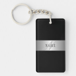 Porte-clefs Écriture élégante de monogramme modifiable Noir