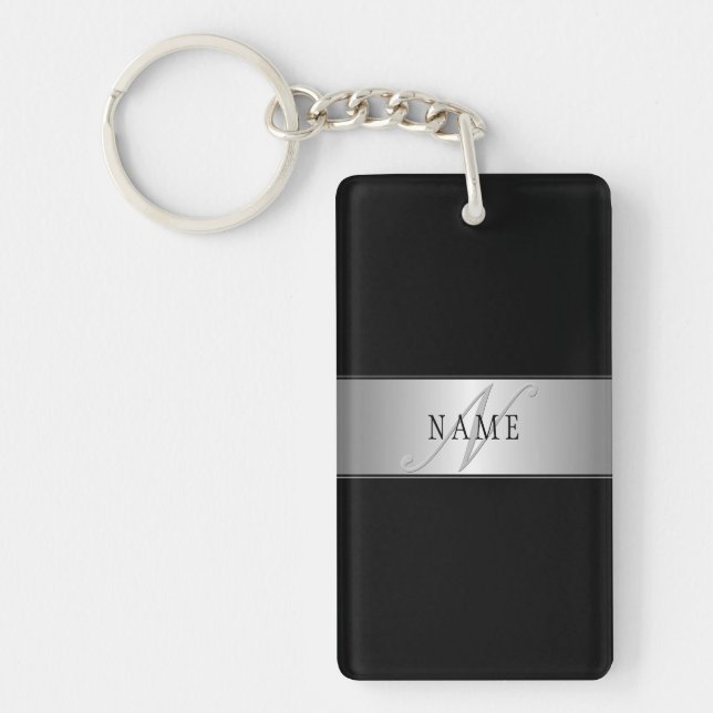 Porte-clefs Écriture élégante de monogramme modifiable | Noir (Devant)