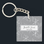 Porte-clefs écriture géométrique stylisée école personnalisée<br><div class="desc">élégant script motif géométrique élégant personnalisez avec nom et classe (ou un message différent)</div>