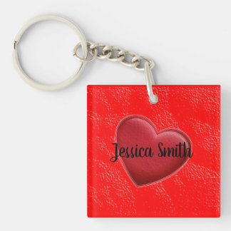 Porte-clefs Écriture manuscrite Nom élégant Coeur rouge Amour