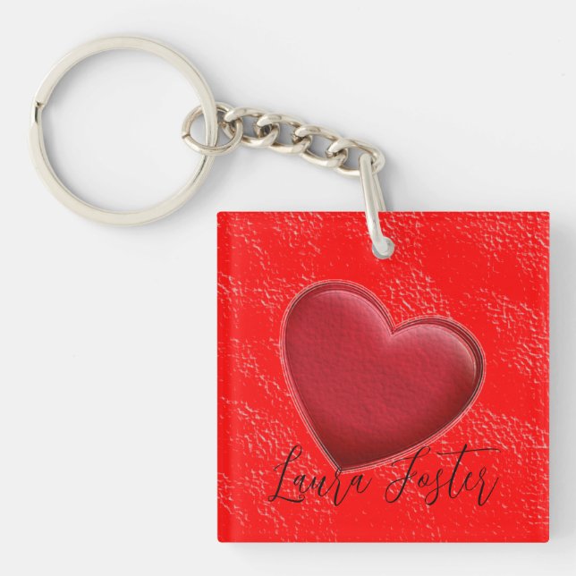 Porte-clefs Écriture manuscrite Nom élégant Coeur rouge Amour  (Devant)