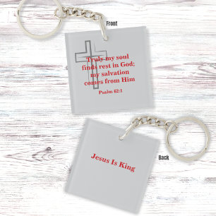 Porte-clefs Écriture rouge et croix grise minimale
