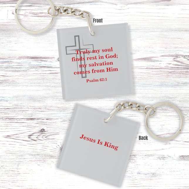 Porte-clefs Écriture rouge et croix grise minimale (Créateur téléchargé)