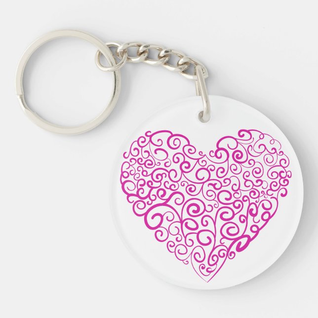 Porte-clefs Écriture spirale coeur rose pour la Saint Valentin (Devant)