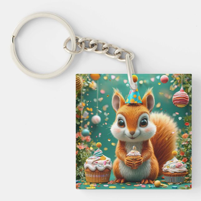 Porte-clefs Écureuil adorable d'anniversaire (Devant)