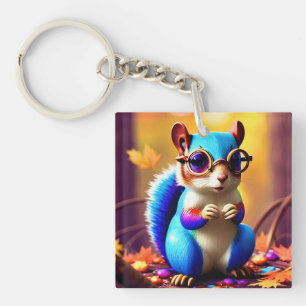 Porte-clefs Écureuil bleu mignon avec lunettes