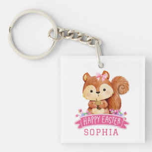 Porte-clefs Écureuil personnalisé Joyeux rose de Pâques