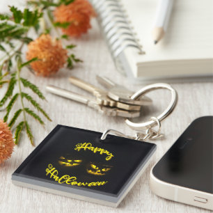 Porte-clefs Eerie citrouilles avec jaune Happy Halloween Key R