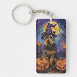 Porte-clefs Éffrayant Airedale Halloween sorcière et Citrouill