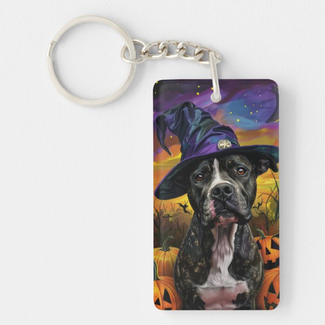 Porte-clefs Éffrayant American Staffordshire Halloween Citroui (Devant)