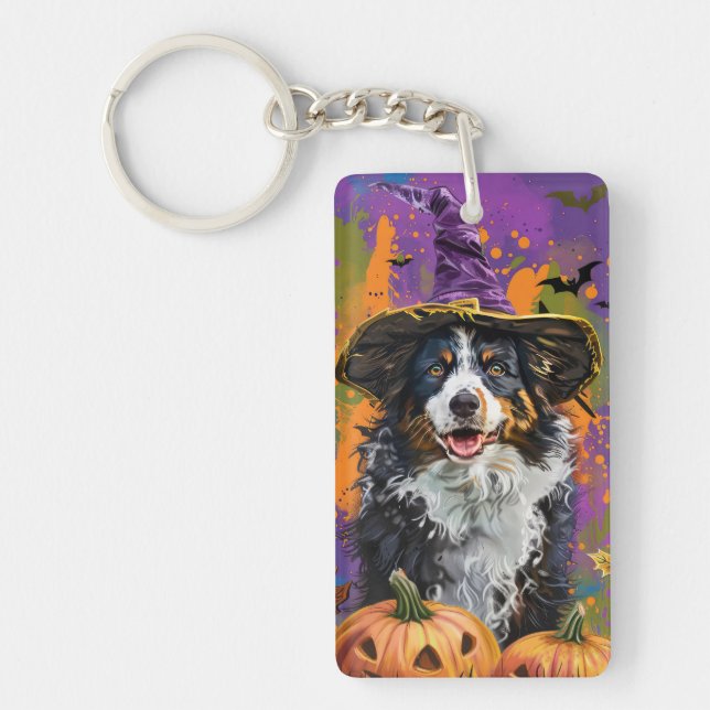 Porte-clefs Éffrayant Australien Berger Halloween Citrouille s (Devant)