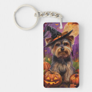 Porte-clefs Éffrayant Biewer Terrier Halloween Witch Et Citrou