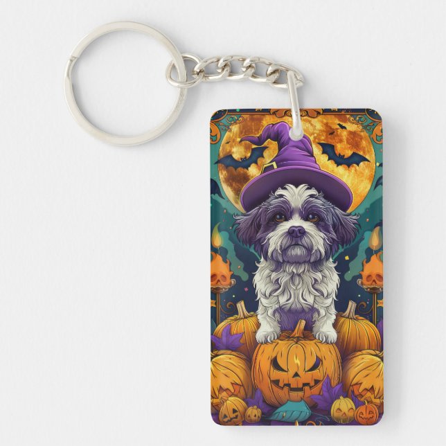 Porte-clefs Éffrayant Chih Tzu Chien Halloween sorcière et Cit (Devant)