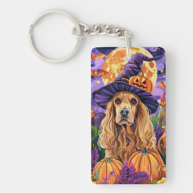 Porte-clefs Éffrayant Cocker Spaniel Dog Halloween Witch Citro (Devant)
