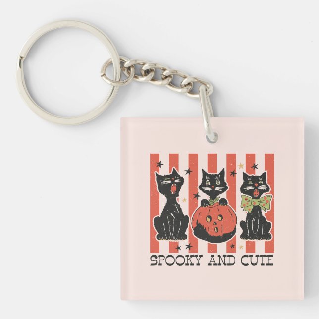 Porte-clefs Éffrayant et mignon - Chat noir et Citrouille (Devant)
