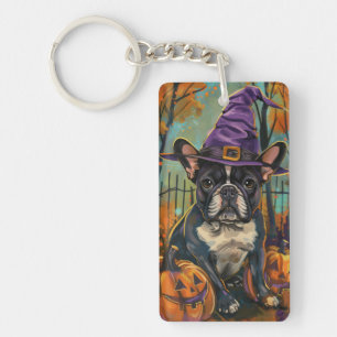 Porte-clefs Éffrayant Français Bulldog Halloween sorcière et C