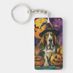 Porte-clefs Éffrayant Halloween Hound Sorcière Et Citrouille