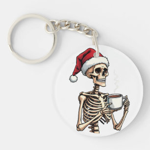 Porte-clefs Éffrayant Halloween Sipping Café Noël Père Noël