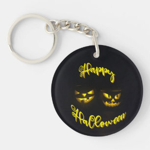 Porte-clefs Éffrayant Happy Halloween eerie jaune citrouilles