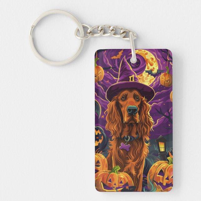 Porte-clefs Éffrayant Irish Red Setter Citrouille de sorcière  (Devant)