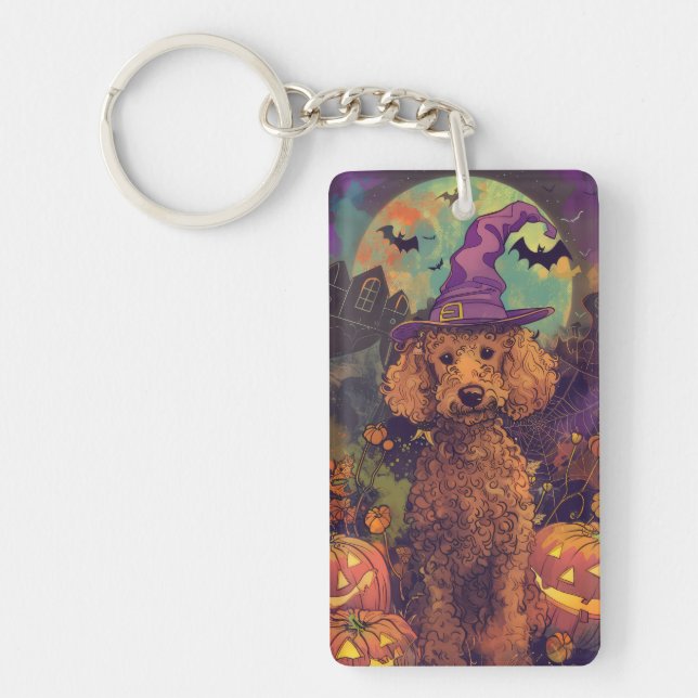 Porte-clefs Éffrayant Poodle Chien Halloween sorcière et Citro (Devant)