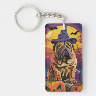 Porte-clefs Éffrayant Shar Pei Chien Halloween sorcière et Cit