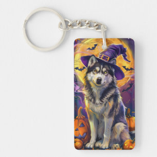 Porte-clefs Éffrayant Sibérie Husky Chien Halloween Citrouille