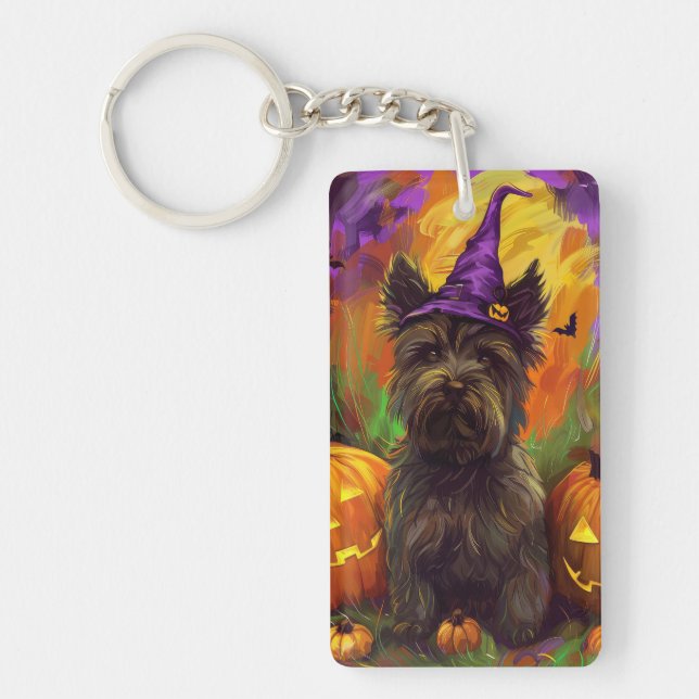 Porte-clefs Éffrayant Skye Terrier Chien Halloween Citrouille  (Devant)