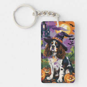 Porte-clefs Éffrayant Springer Spaniel Halloween Witch Citroui