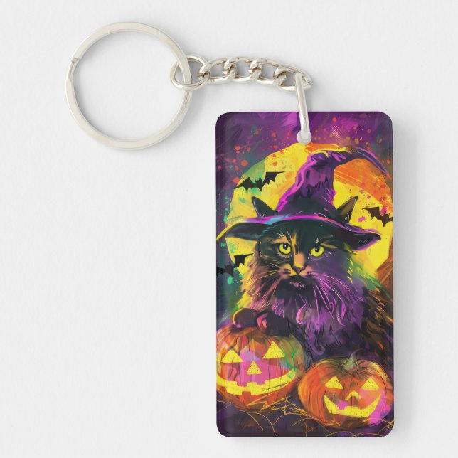 Porte-clefs Éffrayant Turc Angora Chat Halloween Citrouille so (Devant)