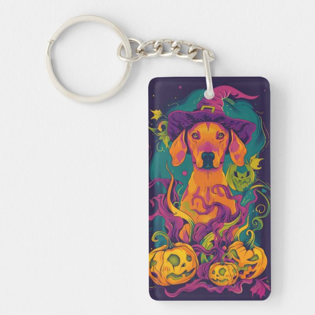 Porte-clefs Éffrayant Vizsla Chien Halloween sorcière et Citro (Devant)