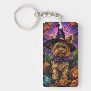 Porte-clefs Éffrayant Yorkipoo Chien Halloween sorcière et Cit