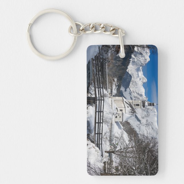 Porte-clefs Église dans la neige avec les Alpes (Devant)