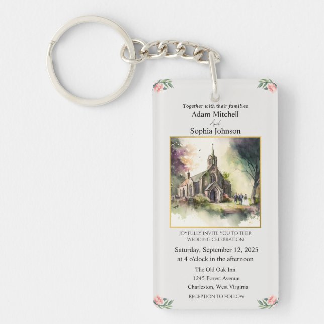Porte-clefs Église traditionnelle Mariage d'aquarelle Invitati (Devant)