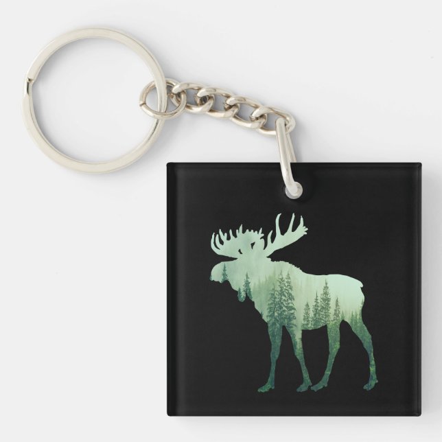Porte-clefs Élan Cerf Et Forêt Nature (Devant)
