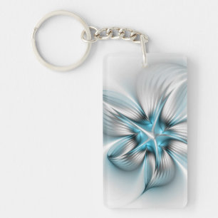 Porte-clefs Élégance florale Art fractal bleu abstrait moderne