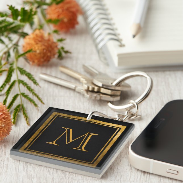 Porte-clefs Élégance Monogramme Or Noir (Devant Droit)