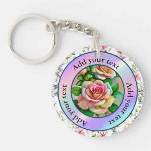 Porte-clefs Élégance Roses Rose et Jaune Aquarelle Pastel