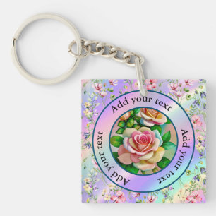 Porte-clefs Élégance Roses Rose et Jaune Aquarelle Pastel