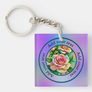 Porte-clefs Élégance Roses Roses Fonce et Jaune Aquarelle Past