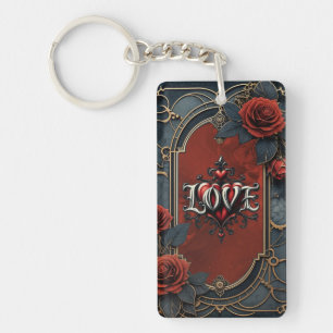 Porte-clefs Élégance steampunk vintage Roses de l'amour à engr