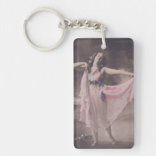 Porte-clefs Élégance vintage en Robe Florale Rose