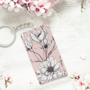 Porte-clefs Élégant Anémone Floral Nom personnalisé