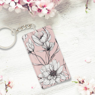 Porte-clefs Élégant Anémone Floral Nom personnalisé