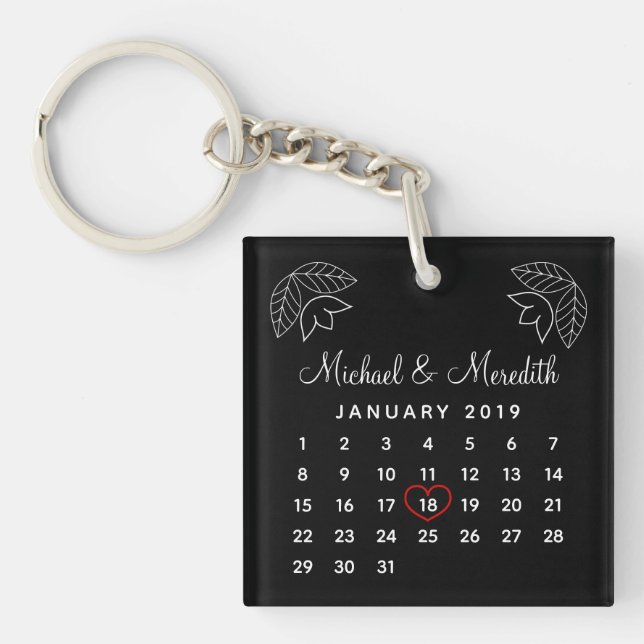 Porte-clefs Élégant anniversaire de mariage Calendrier personn (Devant)