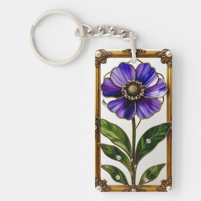 Porte-clefs Élégant Art Nouveau Vitrail Fleur (Devant)