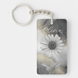 Porte-clefs Elégant Black & Gold Daisy Personnalisé
