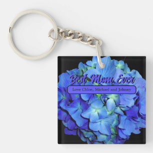 Porte-clefs Elégant bleu floral bleu rose hydrangée bleue
