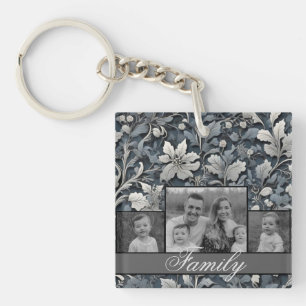 Porte-clefs Elégant bleu poussiéreux argent blanc gris gris fl