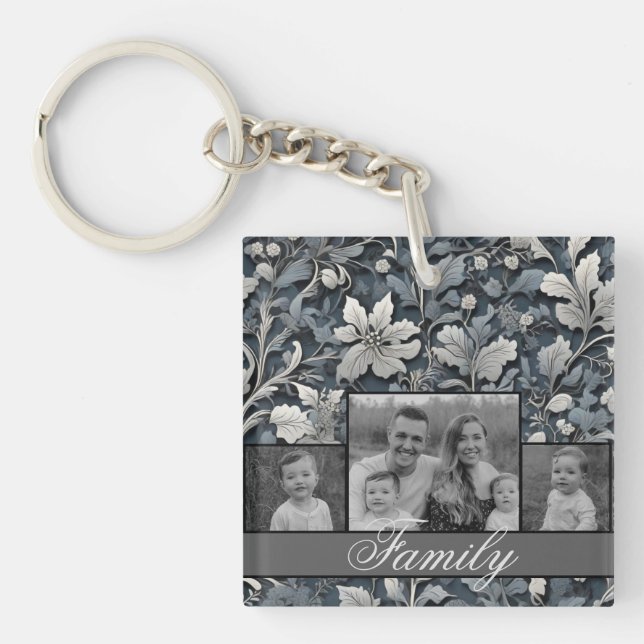 Porte-clefs Elégant bleu poussiéreux argent blanc gris gris fl (Devant)
